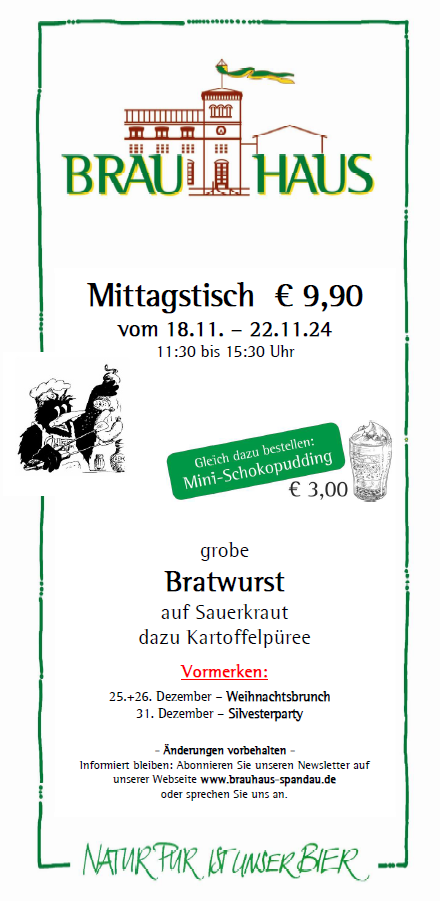 Wochengericht Brauhaus Mittagsteller